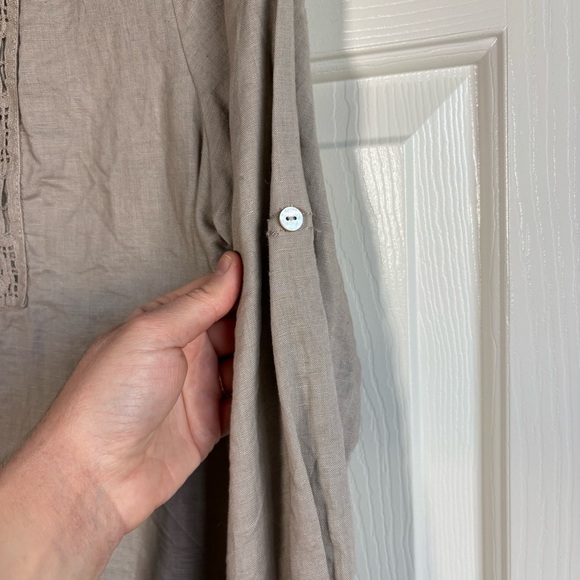 Max Studio Linen Blend Top Women's Medium Long Sleeve Button Up Crochet Corpcore - Picture 9 of 11